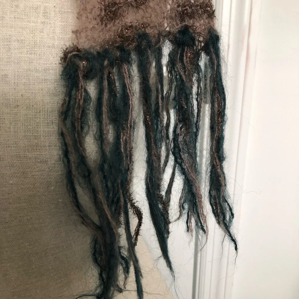 Bohemian Knit Scarf with Teal Fringe